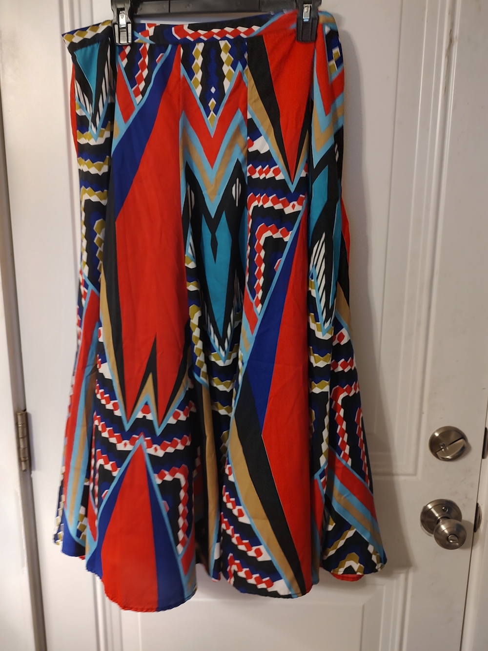 Tease T Women Bold Geometric Multicolor A-Line Skirt - Red & Blue